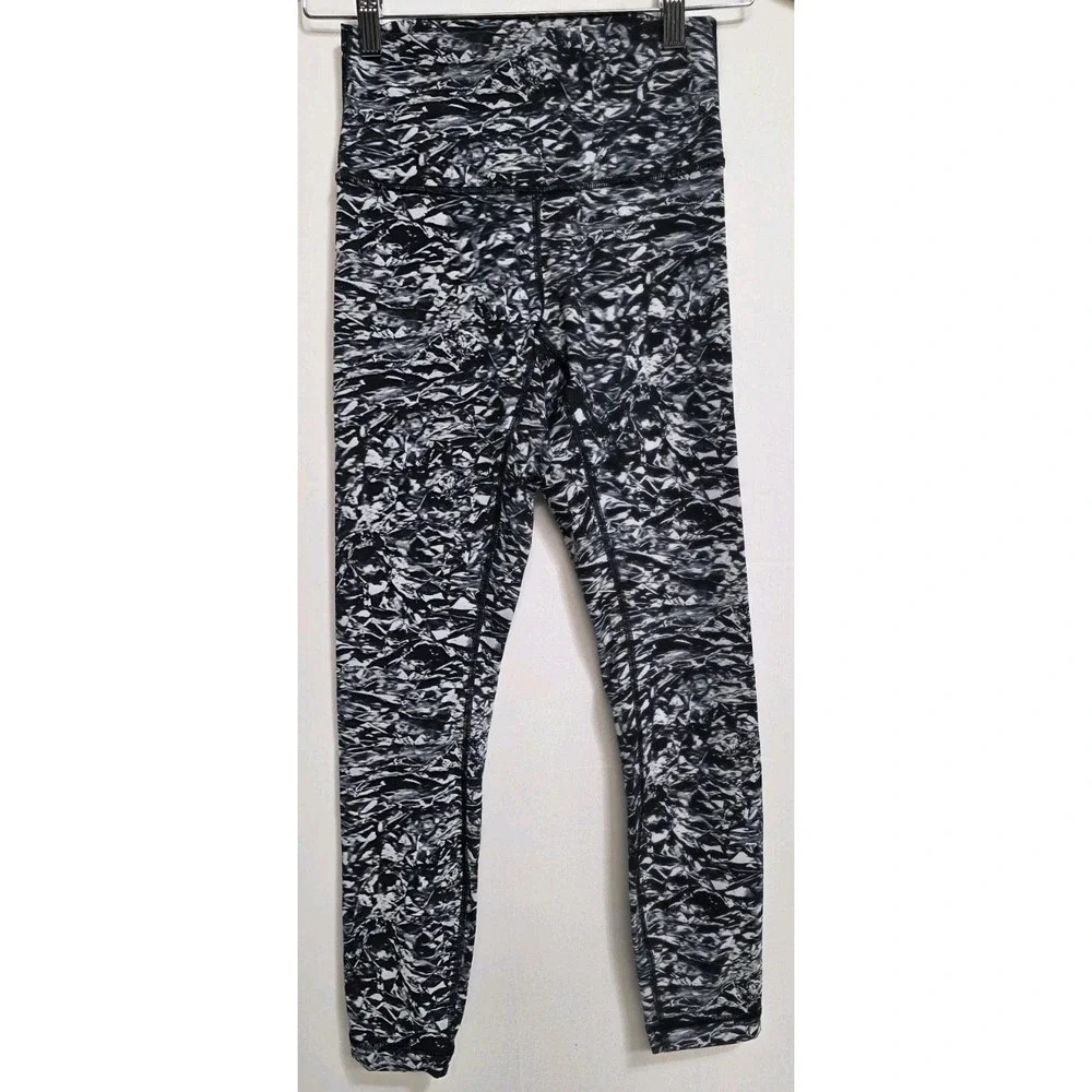 LULULEMON Wunder Under Hi-Rise Legging‎ Liquid Platinum Alpine Black White Sz 4